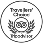 A circular “Travellers’ Choice” badge with a smiling owl icon and laurel leaves, in the style of the TripAdvisor logo.